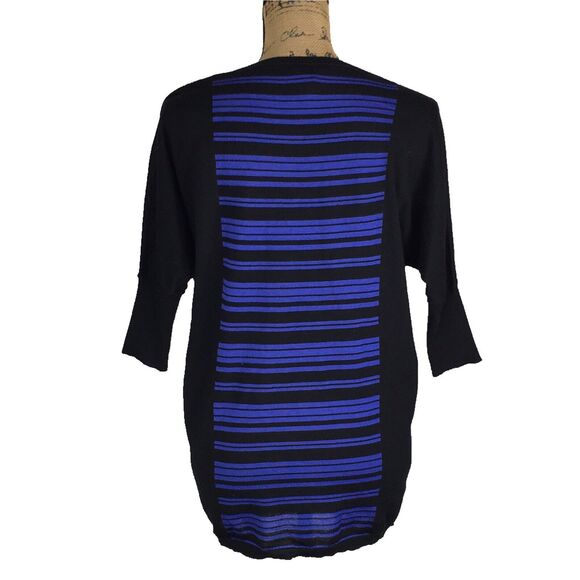 Ann Taylor Sweater XS Black Royal Blue Color Block Stripe Slouchy Wool Bl Tunic - Picture 3 of 5